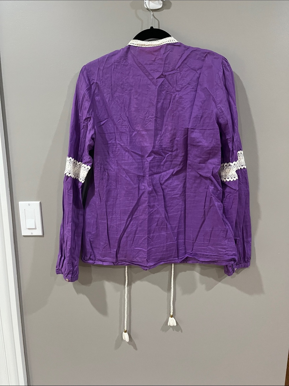 Tory Burch Purple Peasant Blouse with Ivory Crochet Trim - Picture 2 of 2